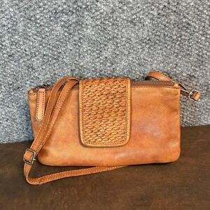 Vilenca Holland Woven Flap Boho Leather Crossbody Shoulder Bag Cognac Purse Bag